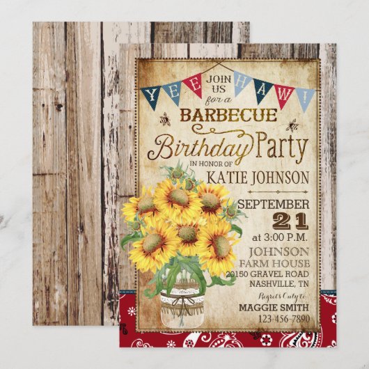 Rustieke Zonnebloemen Hout Bandanna Verjaardag Kaart (Voorkant / Achterkant)