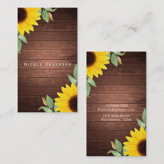 Rustieke Zonnebloemen & Hout Elegant Country Chic Visitekaartje (Voorkant / Achterkant)