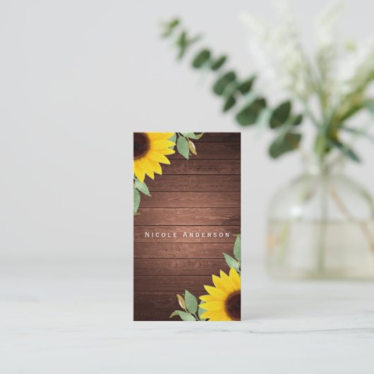Rustieke Zonnebloemen & Hout Elegant Country Chic Visitekaartje (Staand voorkant)