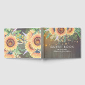 Rustieke Zonnebloemen Hout en String Lights Weddin Gastenboek (Volledig)