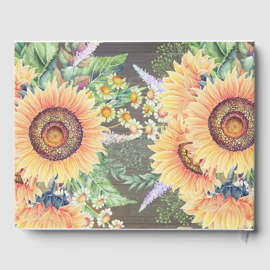 Rustieke Zonnebloemen Hout en String Lights Weddin Gastenboek (Achterkant)