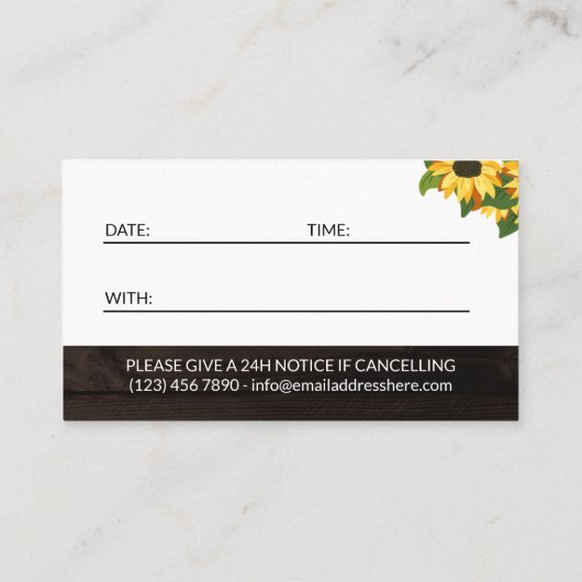 Rustieke Zonnebloemen Hout Graan Uw Logo Afsprakenkaartje (Achterkant)