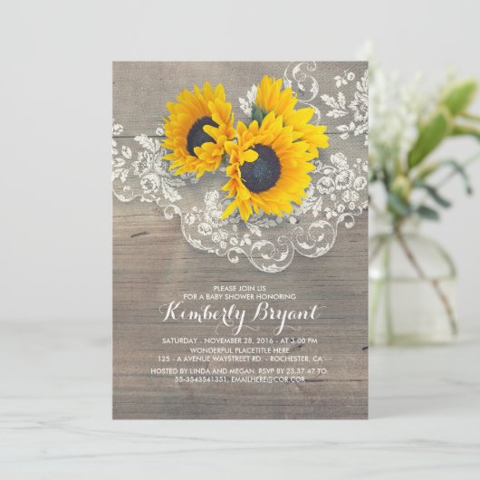 Rustieke Zonnebloemen Hout Kant Baby shower Kaart (Staand voorkant)