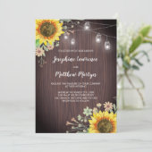 Rustieke Zonnebloemen Hout Mason Jar Bruiloft Kaart (Staand voorkant)