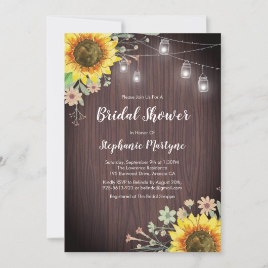 Rustieke Zonnebloemen Hout Mason Jar Vrijgezellenf Kaart (Voorkant)