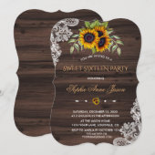 Rustieke Zonnebloemen Houten Sweet Sixteen Feest Kaart (Voorkant / Achterkant)