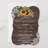 Rustieke Zonnebloemen Houten Sweet Sixteen Feest Kaart (Voorkant)