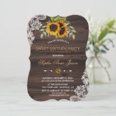 Rustieke Zonnebloemen Houten Sweet Sixteen Feest Kaart (Staand voorkant)