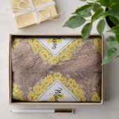 Rustieke zonnebloemen & houtstructuur monogram tissuepapier (Geschenk)