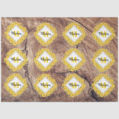 Rustieke zonnebloemen & houtstructuur monogram tissuepapier (Voorkant)