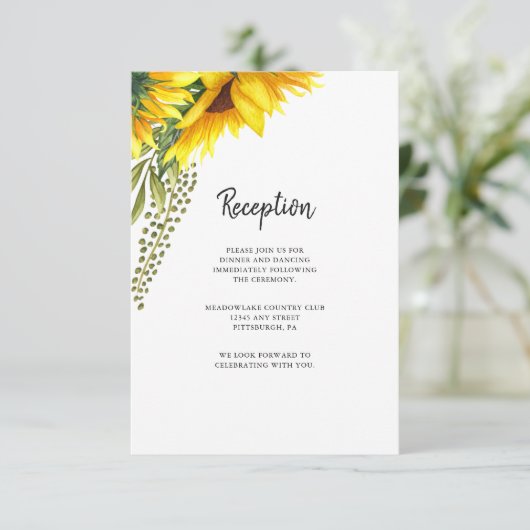 Rustieke zonnebloemen | Huwelijksreceptie Informatiekaartje (Staand voorkant)
