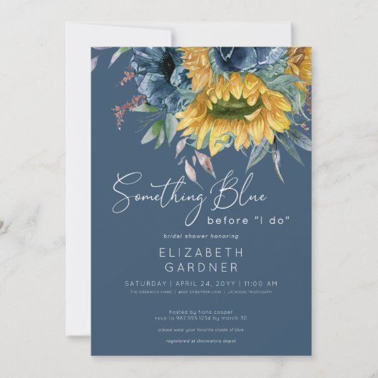 Rustieke Zonnebloemen Iets Blauw Vrijgezellenfeest Kaart (Voorkant)