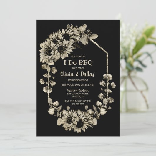 Rustieke zonnebloemen Ik doe BBQ Black Engagement  Kaart (Staand voorkant)