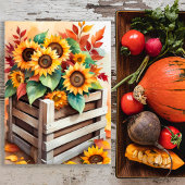 Rustieke Zonnebloemen in Crate Autumn Wall Poster