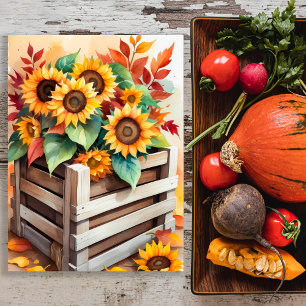 Rustieke Zonnebloemen in Crate Autumn Wall Poster