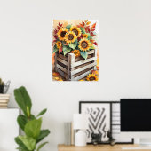 Rustieke Zonnebloemen in Crate Autumn Wall Poster (Thuiskantoor)