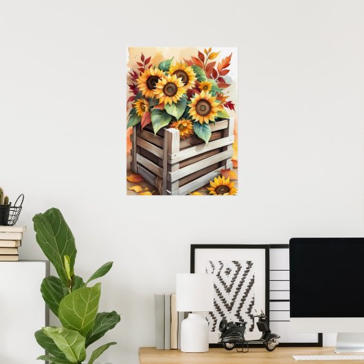 Rustieke Zonnebloemen in Crate Autumn Wall Poster (Thuiskantoor)