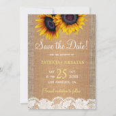 Rustieke zonnebloemen jute en kant FOTO bruiloft Save The Date (Voorkant)