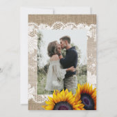 Rustieke zonnebloemen jute en kant FOTO bruiloft Save The Date (Achterkant)
