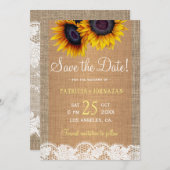 Rustieke zonnebloemen jute en kant FOTO bruiloft Save The Date (Voorkant / Achterkant)