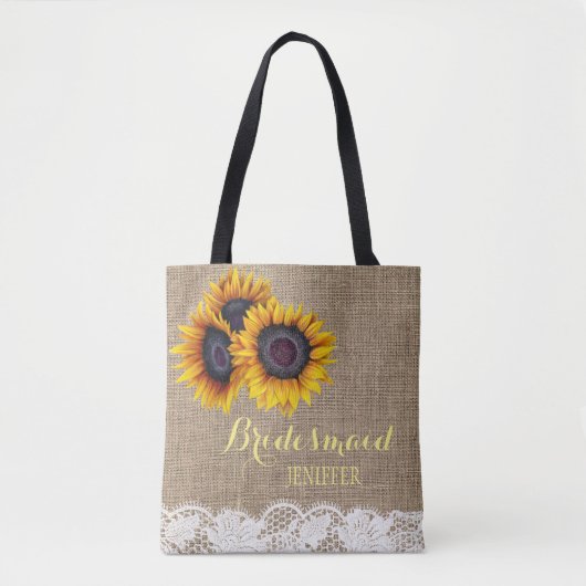 Rustieke zonnebloemen jute lace bruiloft bruidsmei tote bag (Voorkant)