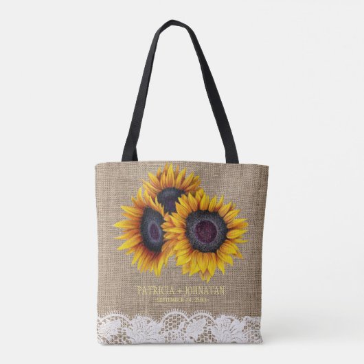 Rustieke zonnebloemen jute lace bruiloft bruidsmei tote bag (Achterkant)