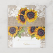 Rustieke zonnebloemen jute lace trouwtafel plaats plaatskaartje (Buitenkant ongevouwen)
