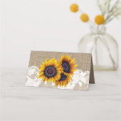Rustieke zonnebloemen jute lace trouwtafel plaats plaatskaartje (Achterkant)