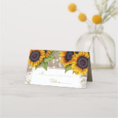 Rustieke zonnebloemen jute lace trouwtafel plaats plaatskaartje (Voorkant)