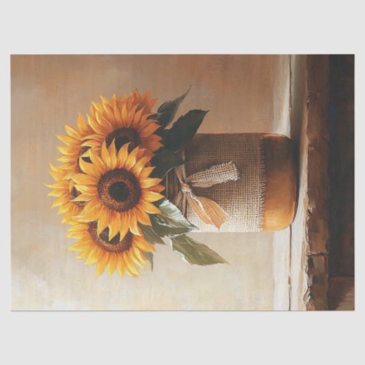 Rustieke zonnebloemen jute metselwerk pot decoupag tissuepapier (Voorkant)