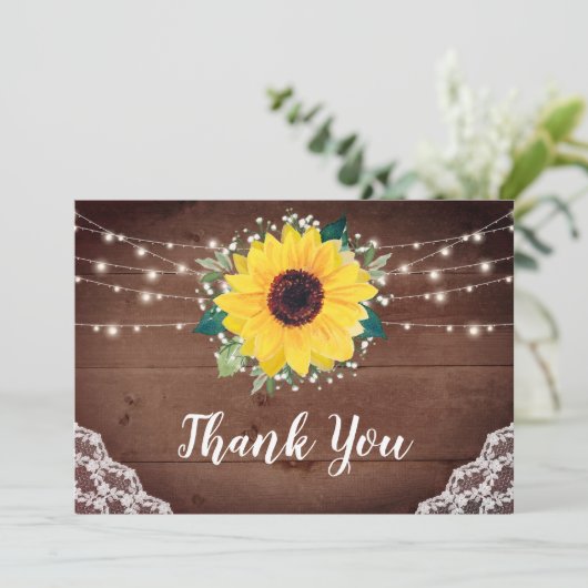 Rustieke Zonnebloemen Kant Babys Breath Bruiloft Bedankkaart (Staand voorkant)