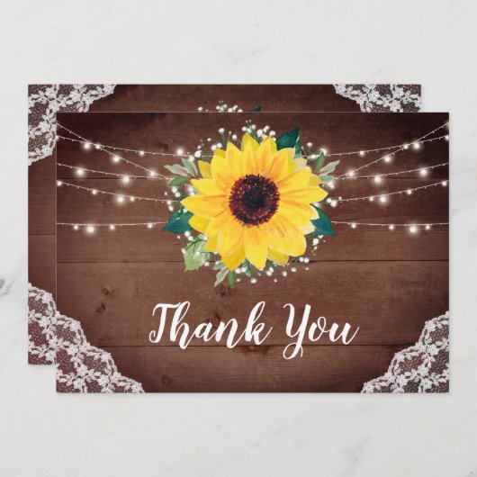 Rustieke Zonnebloemen Kant Babys Breath Bruiloft Bedankkaart (Voorkant / Achterkant)