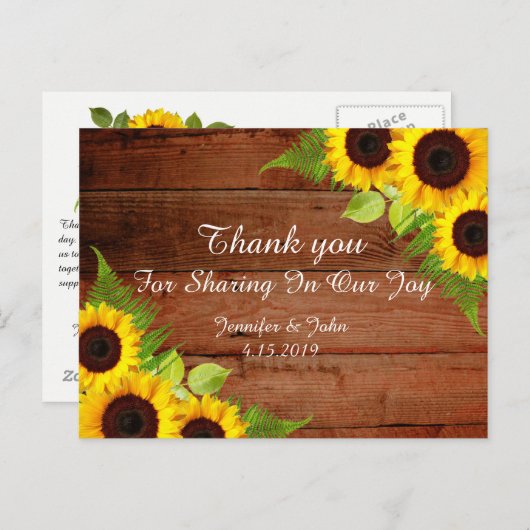 Rustieke Zonnebloemen Kant Bruiloft Dank u Briefka Briefkaart (Voorkant / Achterkant)