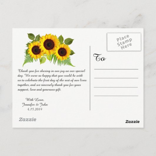 Rustieke Zonnebloemen Kant Bruiloft Dank u Briefka Briefkaart (Achterkant)