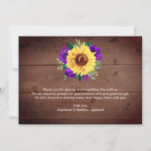 Rustieke Zonnebloemen Kant Paarse Bloemen Bruiloft Bedankkaart (Achterkant)