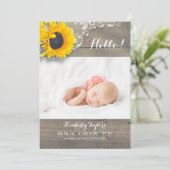 Rustieke Zonnebloemen Kant Pasgeboren Baby Foto Ge Aankondiging (Staand voorkant)