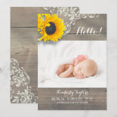Rustieke Zonnebloemen Kant Pasgeboren Baby Foto Ge Aankondiging (Voorkant / Achterkant)