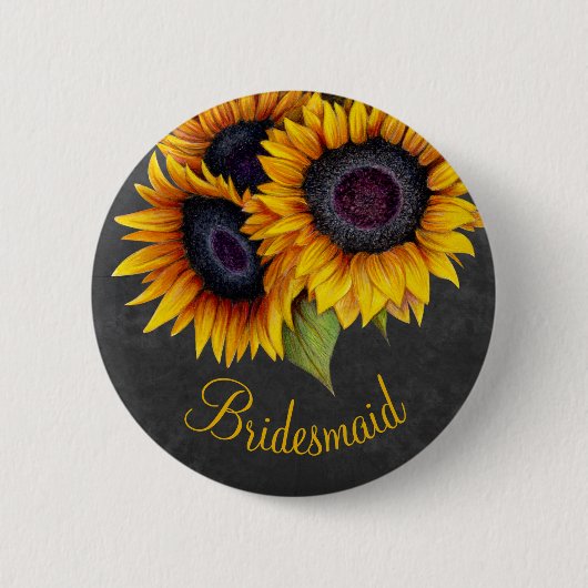 Rustieke zonnebloemen krijtbord bruidsmeisje ronde button 5,7 cm (Voorkant)