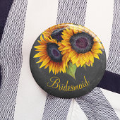 Rustieke zonnebloemen krijtbord bruidsmeisje ronde button 5,7 cm