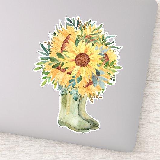 Rustieke zonnebloemen & laarzen sticker (Detail)