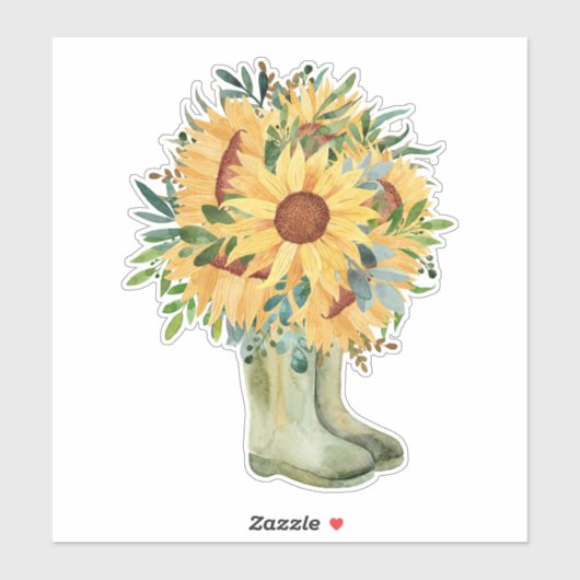 Rustieke zonnebloemen & laarzen sticker (Vel)