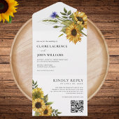 Rustieke Zonnebloemen Land QR Code RSVP Bruiloft All In One Uitnodiging