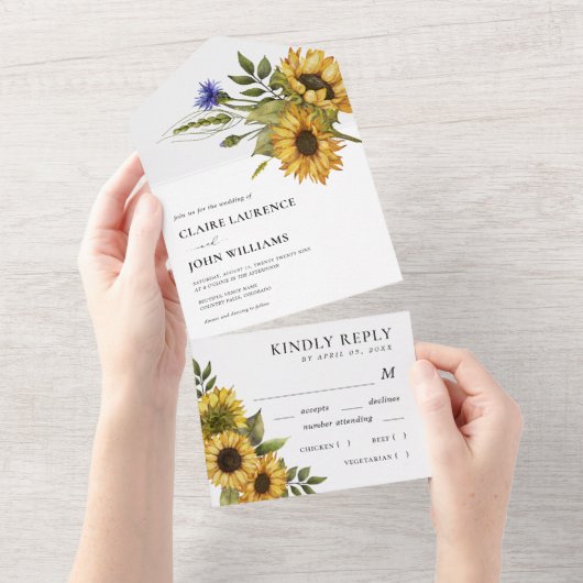 Rustieke Zonnebloemen Landelijke Stijl Zomer Bruil All In One Uitnodiging (Afscheurbaar)