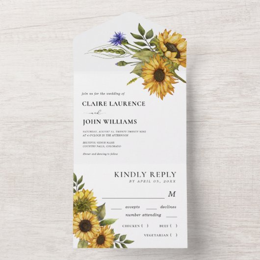 Rustieke Zonnebloemen Landelijke Stijl Zomer Bruil All In One Uitnodiging (Binnen)