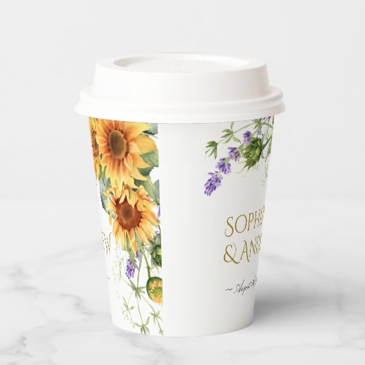 Rustieke Zonnebloemen & Lavander Bruiloft Papieren Bekers (Links)
