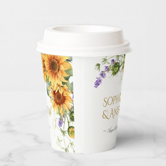 Rustieke Zonnebloemen & Lavander Bruiloft Papieren Bekers (Rechts)