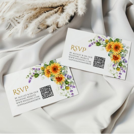 Rustieke Zonnebloemen & Lavander Bruiloft QR Code Informatiekaartje