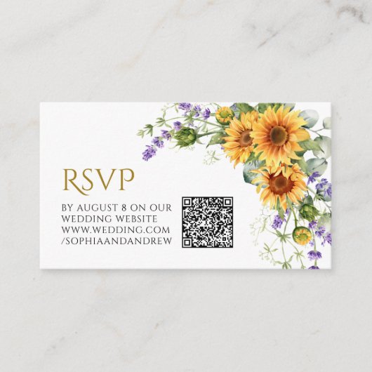 Rustieke Zonnebloemen & Lavander Bruiloft QR Code  Informatiekaartje (Voorkant)
