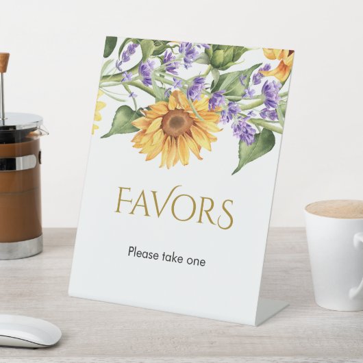 Rustieke Zonnebloemen & Lavander Bruiloft Reclamebord Met Voetstuk (Insitu)