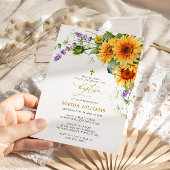 Rustieke Zonnebloemen & Lavander Doop Uitnodiging